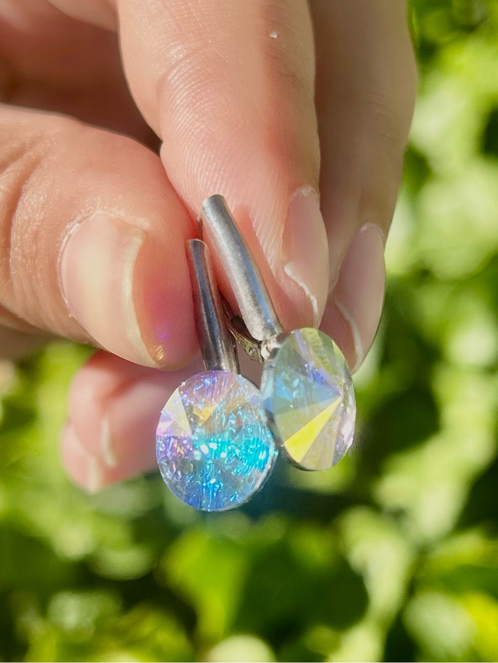 Vintage 925 Sterling Silver Swarovski Crystal AB Drop Earrings Leverback 2.5cm